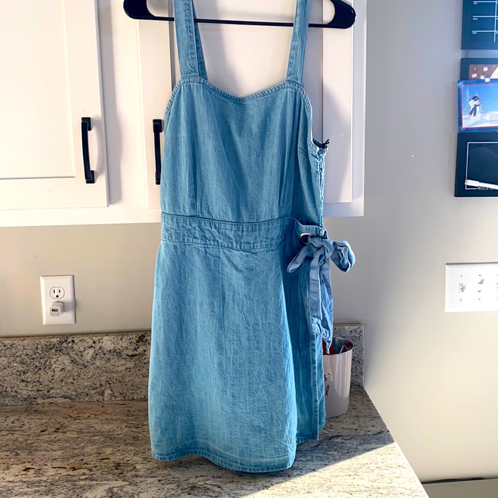 NEW never worn denim romper dress midi tie